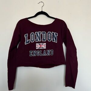 London England Cropped Burgundy Sweatshirt